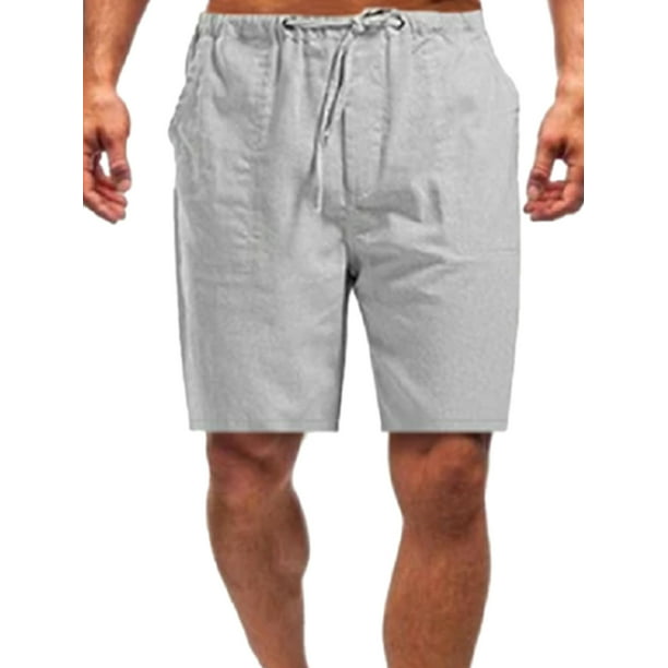 Willsa Mens Shorts Fashion Summer Casual Solid Drawstring Cotton Linen 3/4 Pants Trousers 